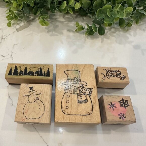 Wooden Stamps Holidays Christmas Qty 5  Vintage Stenciling - Picture 10 of 10